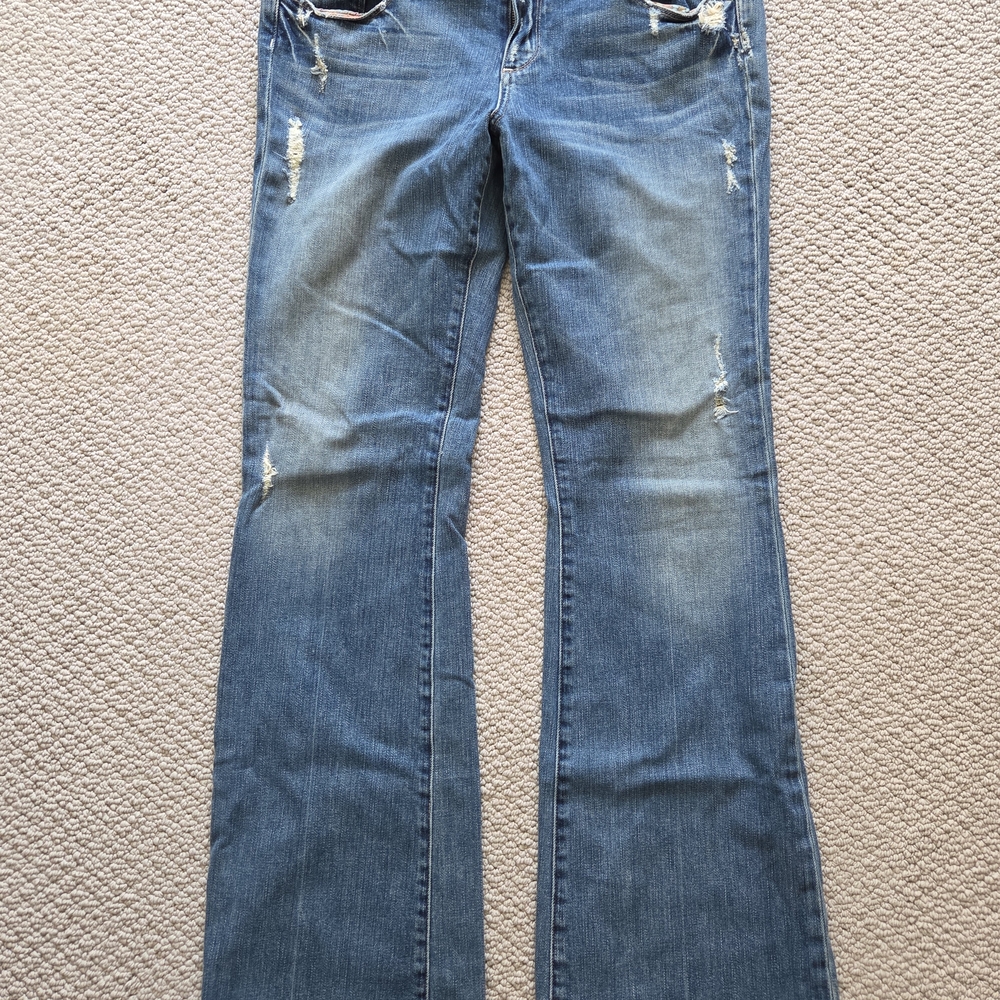 PAIGE Light Blue Distressed Flare Jeans
